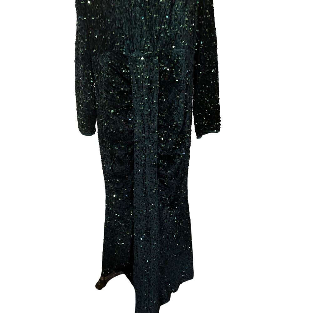 Sparkly Velvet Sequin Long Sleeve V-Neck Ruched Gown Dress NWT Size 4XL - Picture 4 of 12